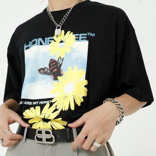 Floral Bee Printed Short-sleeve T-shirt