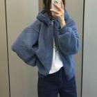 Hooded Furry Zip Jacket Blue - One Size