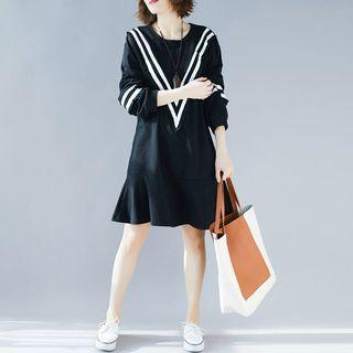 Striped Long-sleeve Dress Black - F