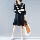 Striped Long-sleeve Dress Black - F