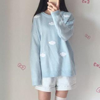 Cloud Print Sweater Light Blue - One Size