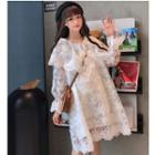 Bell-sleeve Mini Lace Dress White - One Size