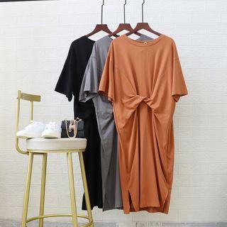 Elbow-sleeve Knotted Midi Dress