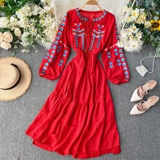 Embroidered Midi Tunic Dress