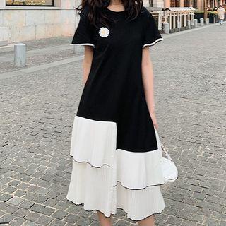 Short-sleeve Irregular Frill Trim A-line Midi Dress