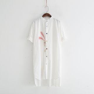 Rabbit Embroidered Short-sleeve Shirtdress