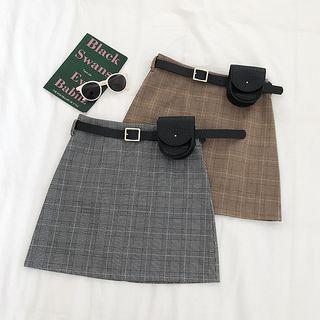 Plaid A-line Skirt With Belt Bag
