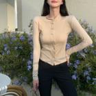 Mock-neck Button-up T-shirt