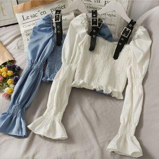 Buckled-strap Smocked Crop Top In 5 Colors