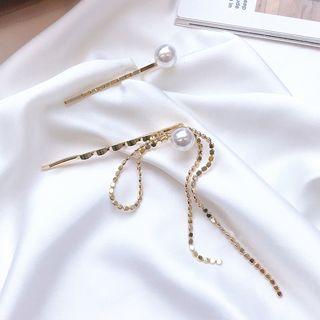 Set Of 2: Faux Pearl Hair Pin Set Of 2 - As Shown In Figure - One Size