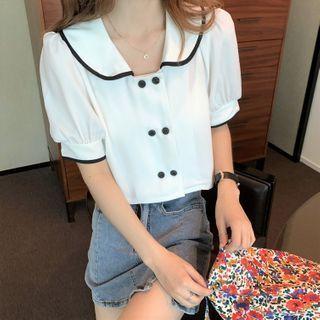 Short-sleeve Contrast Trim Cropped Blouse