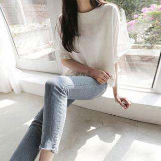 Frill-trim Linen Blend Top
