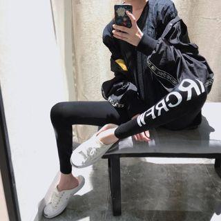 Letter Printed Leggings Black - One Size