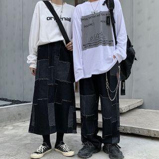 Color Block Panel Wide-leg Jeans