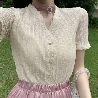 V-neck Lace Top Almond - One Size