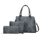 Set Of 3: Faux Leather Handbag + Pouch + Wristlet