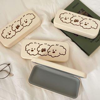 Bear Faux Leather Eyeglasses Case Beige - One Size