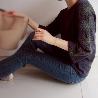 Floral Embroidered Sleeve T-shirt