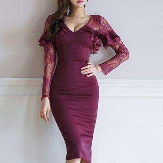 Lace Long-sleeve Midi Sheath Dress