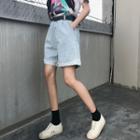 Washed Wide Leg Denim Shorts