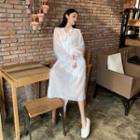 Set: Long-sleeve Tie-neck Fringe Dress + Slipdress