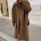 Double-breasted Long Coat Brown - One Size