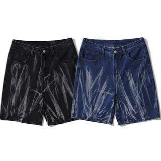 Washed Distressed Plain Denim Shorts
