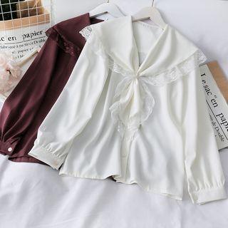 Lace-trim Sailor-collar Chiffon Blouse