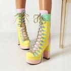 Color Block Platform Block Heel Lace Up Shoes