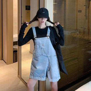 Washed Denim Jumper Shorts As Figure - One Size