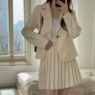 Set: Single-button Blazer + Pleated Mini A-line Skirt