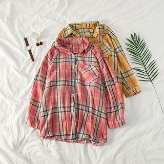 Front-pocket Long-sleeve Plaid Button-down Shirt