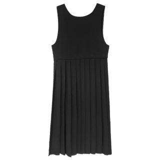 Sleeveless Plain Pleated Midi Dress Black - One Size