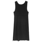 Sleeveless Plain Pleated Midi Dress Black - One Size
