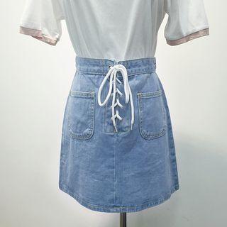 Lace-up Denim Skirt