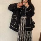 Contrast Trim Single-breasted Jacket / Two-tone Midi A-line Skirt