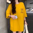 Smile Embroidered Elbow-sleeve T-shirt