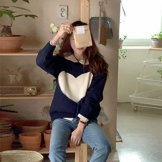 Stitched Heart Knit Top Navy Blue - One Size