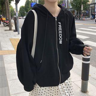 Letter Hooded Zip Jacket Black - One Size
