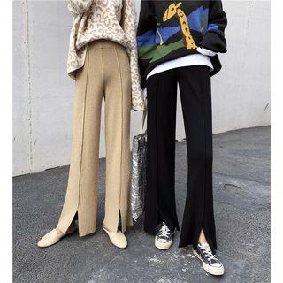 Slit-front Knit Wide-leg Pants