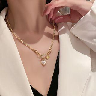 Heart Chain Necklace White Heart - Gold - One Size