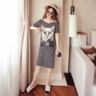 Short-sleeve Cold Shoulder Cat Applique Dress