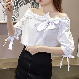 Off-shoulder Bow Long-sleeve Blouse