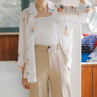 Pineapple Print 3/4-sleeve Shirt