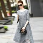 3/4-sleeve Lace Layered Midi Dress