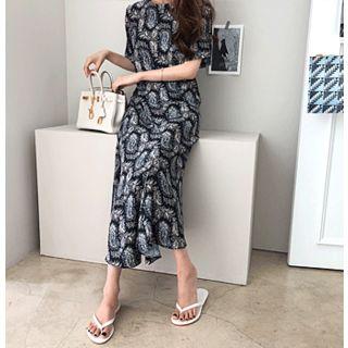 Ruffle-hem Pattern Maxi Dress