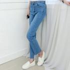 Petite Size - Fray-hem Distressed Slim-fit Jeans