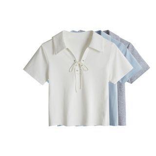 Short Sleeve Ruched Polo Shirt