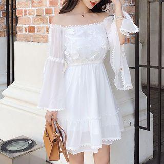 Off Shoulder Long-sleeve Chiffon Dress