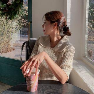 Wide-collar Cable Knit Top